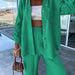 Color-Green-Women Clothing Autumn Casual Collared Shirt Straight Leg Trousers Suit Women-Fancey Boutique