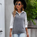 Color-Gray Sweater Vest-High End Gray V neck Sweater Vest Women Spring Autumn Sleeveless Waistcoat Top Loose Pullover Vest-Fancey Boutique