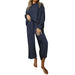 Color-dark blue-Loose Simple Solid Color Casual Suit Women Autumn Texture Drawstring Sportswear Women-Fancey Boutique