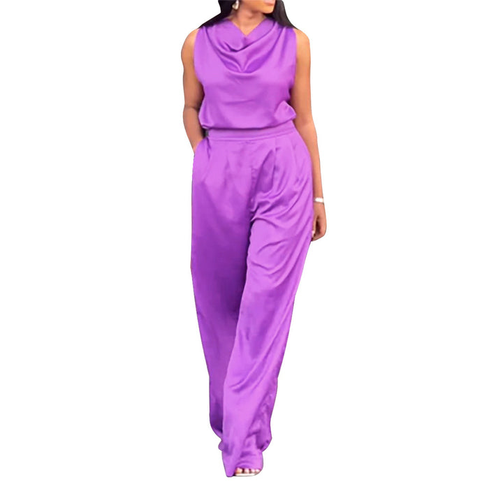 Women Wear Women Pants Swing Collar Sleeveless Waist Trimming Casual Sets-Purple-Fancey Boutique