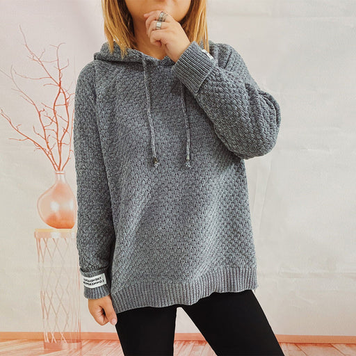 Color-Gray-Autumn Winter Hoodie Knitwear Loose Solid Color Patch Sweater Pullover for Women-Fancey Boutique