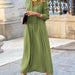 Color-Green-Large Swing Dress Solid Color Collared Long Sleeve Simple Casual Long Shirt Dress-Fancey Boutique