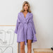 Color-Purple-Autumn Cotton Loose Comfortable Skin Friendly Simple Solid Color Tied Nightgown Home Wear for Women-Fancey Boutique