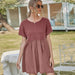 Color-Red-Summer Solid Color Waffle Stitching Short Sleeve A Line Top Casual Simple Loose Dress Women-Fancey Boutique