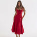 Women Clothing Sexy Backless Slim Fit Strap Dress Vacation Floral Split Mid Length Dress-Red-Fancey Boutique