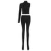 Color-Black-Fall Women Clothing Single Sleeve Turtleneck Plush Slim Fit Sports Casual Set-Fancey Boutique