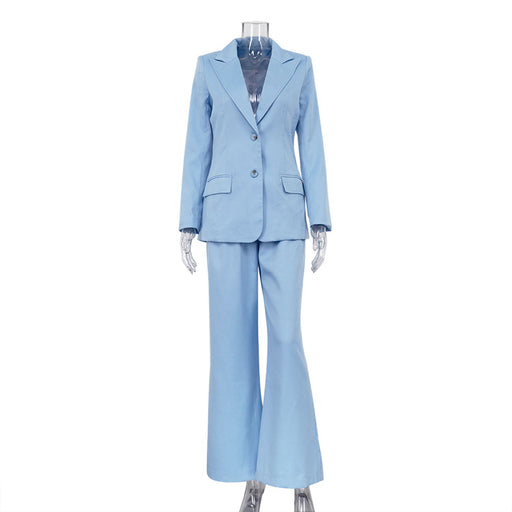 Women Clothing Autumn Winter Office Long Sleeved Small Blazer Trousers Suit High Grade Two Piece Suit-Blue-Fancey Boutique