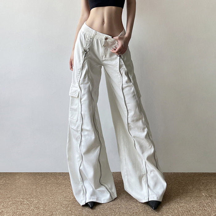 Heavy Industry Metal Zipper Split Wide Leg Jeans Women Loose Pockets Casual All Matching Mop Pants-Fancey Boutique