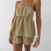 Sexy Khaki Tube Top High Waist Wide Leg Pants Shorts Suit Summer Popular All Match Casual Wear-Khaki-Fancey Boutique