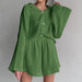 Color-Green-Bubble Wrinkle Cotton Skin Friendly Comfortable Shirt Long Sleeve Shorts Autumn Winter Pajamas Women Suit Confinement Clothing Homewear-Fancey Boutique