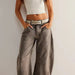 Casual Wide Leg Loose Jeans Women Mid Low Waist Washed Denim-Gray Coffee color-Fancey Boutique