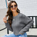Color-Gray-Autumn Winter Women Clothing Lazy Top Loose O-neck Short Knitwear All-Match Solid Color Twisted Sweater-Fancey Boutique