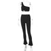 Color-Black-One Shoulder Chest Wrapped Slim Fit Trousers Two Piece Suit Autumn Winter Women Clothing Sunken Stripe Solid Color Suit for Women-Fancey Boutique