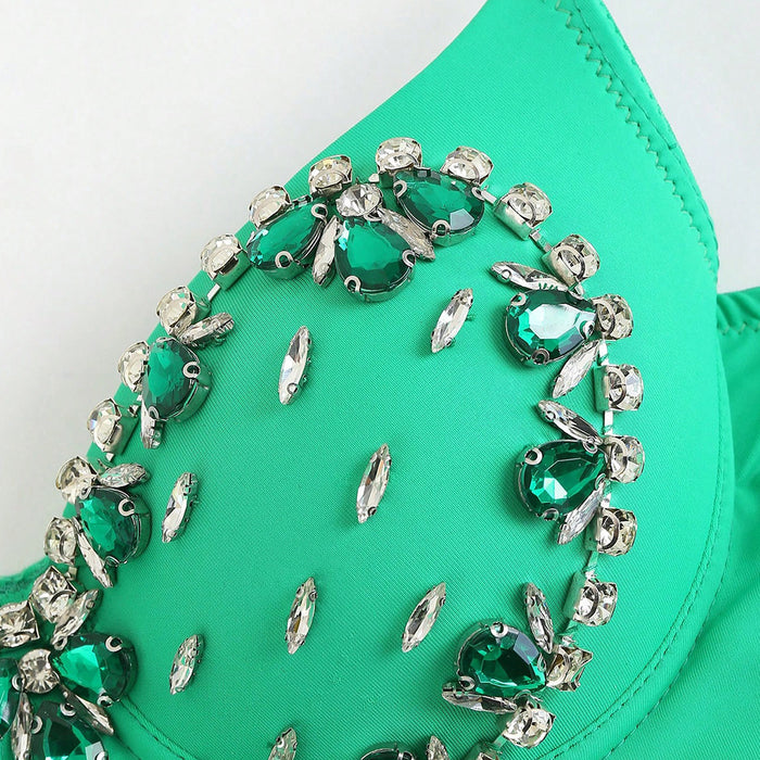 Green Diamond Love Shoulder Camisole Women Heavy Industry Hand Sewing Drill Surface Boning Corset Bra Middle East Green Tube Top-Fancey Boutique