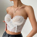 Color-White-Sexy See Through French Lace Eyelash Lace Low Cut Boning Corset Steel Ring Non Slip Cropped Tube Top-Fancey Boutique