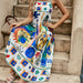Color-Yellow-Sexy Women Clothing Sling Graffiti Printing Sleeveless Swing Dress-Fancey Boutique