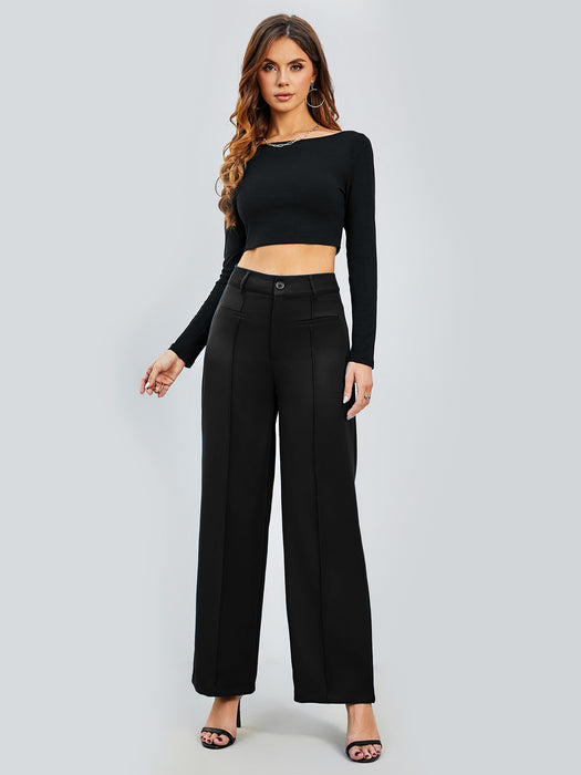 Color-Black-Autumn Winter Professional Work Pant Women Casual Straight Leg Wide Leg Pants High Waist Slimming Draping Long Pants-Fancey Boutique