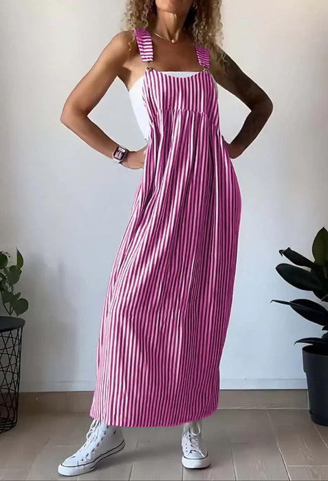 Summer Women Striped Overall Skirt-Dark Pink-Fancey Boutique