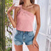 Color-Oblique Shoulder Collar-Women Clothing Summer Asymmetric Single Shoulder Vest off Shoulder Slim Top for Women-Fancey Boutique