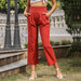 Color-rusty red-Summer Slim Fitting Ankle Length Trousers High Waist Solid Color Pocket Wide Leg Pants-Fancey Boutique