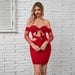 Color-Red-Women Clothing Bow Wrapped Chest off Neck Long Sleeve Sexy Christmas Red Dress-Fancey Boutique