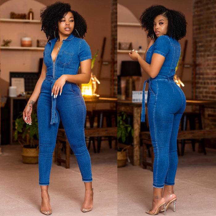 Color-Blue-Women Clothing Internet Celebrity Same Sexy Denim Jumpsuit-Fancey Boutique