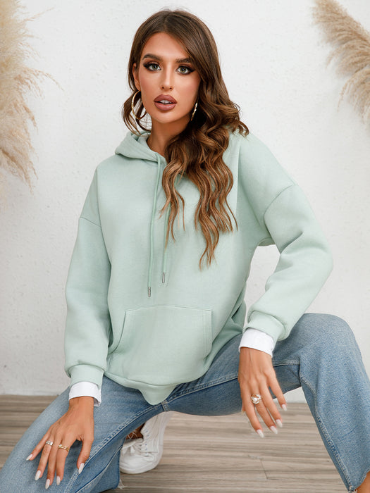 Color-Mint-Women Autumn Winter Loose Casual Hooded Long Sleeve Top Sweater-Fancey Boutique