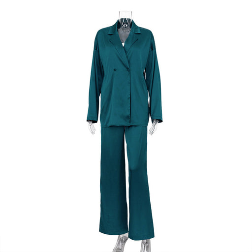 Casual Green Satin Suit Two Piece Set Western Women Clothing High End-Green-Fancey Boutique