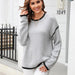 Color-Gray-Fall Women Clothing Patchwork Stripes round Neck Knitwear Pullover Sweater-Fancey Boutique