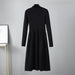 Color-Black-Half Turtleneck Knitted Dress Autumn Winter Long Sleeve Waist Controlled Base Slim Black Woolen Women-Fancey Boutique