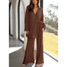 Color-Coffee-Spring Summer Women Solid Color Pleated Single Breasted Top High Waist Wide Leg Bell Bottoms Homewear Suit-Fancey Boutique