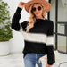 Color-Black-Color Contrast Patchwork Mock Neck Sweater Women Autumn Winter Lazy Wind Loose Pullover-Fancey Boutique