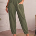 Color-Army Green-Four Seasons Cotton Linen Cropped Pants Elastic Waist Casual Pants Diagonal Pocket Skinny Pants Women-Fancey Boutique