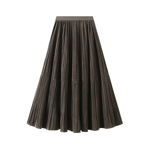 Color-Deep Coffee-Autumn Vintage Velvet Pleated Skirt Women Skirt Autumn Winter Gold Velvet Dress Maxi Dress-Fancey Boutique