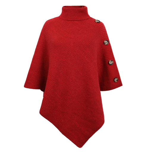 Color-Red-Autumn Winter Shawl Cape Solid Color Turtleneck Women Sweater-Fancey Boutique