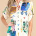 Color-Top-Summer Graffiti Printing Satin Short Sleeve Collared Shirt Trousers Casual Two Piece Suit-Fancey Boutique