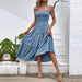 Color-Light Blue-Women Solid Color Sling Summer Dress-Fancey Boutique