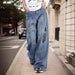 Retro Wide Leg Jeans Loose Street Oversize Vintage Design Wide Leg Mop Pants-Blue-Fancey Boutique