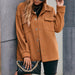 Color-Brown-Solid Color Polo Collar Cardigan Single Breasted Pocket Shirt Casual Jacket Coat Women-Fancey Boutique