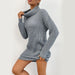Color-Gray-Women Clothing Autumn Solid Color Long Sleeve High Collar Sweater Dress No Belt-Fancey Boutique