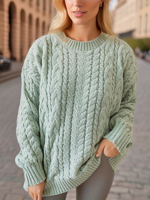 Color-Light Blue-Autumn Winter Retro Vertical Stripes Twist Round Neck Long Sleeve Knitted Pullover Thick Needle Sweater Women-Fancey Boutique