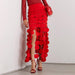 Dress Early Spring Stitching Wafer Tassel High Waist Solid Color Skirt-Red-Fancey Boutique