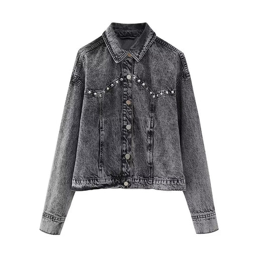 Color-Rivet Ornament Denim Jacket Coat-Fall Women Clothing Rivet Ornament Denim Jacket Coat Mini Skirt-Fancey Boutique