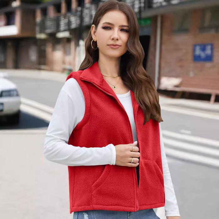 Women's Polar Fleece Zipper Collared Waistcoat-Fancey Boutique