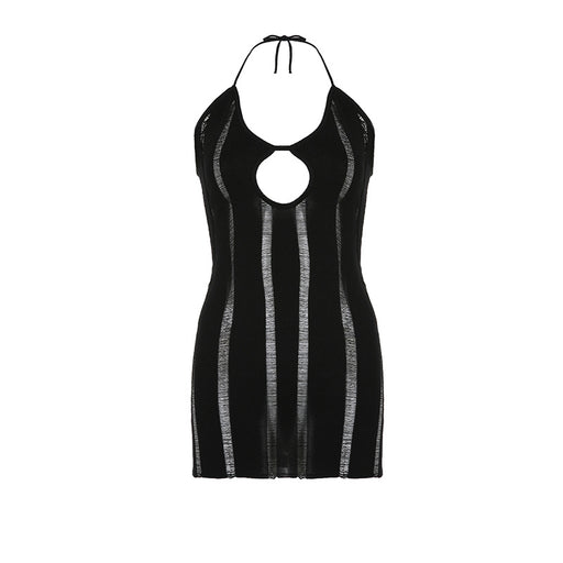 Color-Black-Woolen Basic Dress Spring Sexy Women Wear Halter Cut out Skinny Sheath Dress-Fancey Boutique