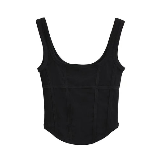 Color-Black-Curved Hem Exposed cropped Sexy Niche Design All-Match Summer Wear Sexy Boning Corset Boning Corset Camisole-Fancey Boutique