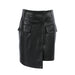 Sexy Slim Hip Fleece lined Artificial Leather A Swing High Waist Leather Skirt Autumn Skirt Women-Fancey Boutique