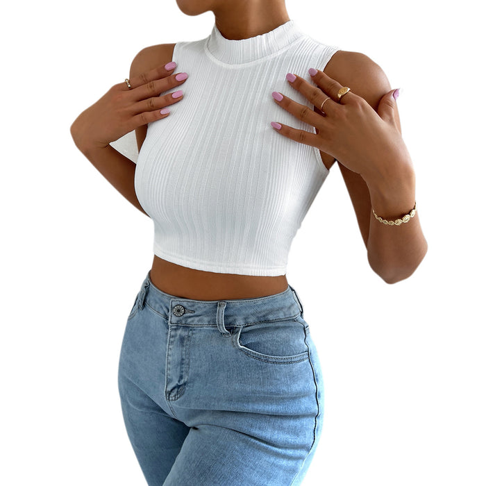 Women Clothing Pullover round Neck Sleeveless Cropped Short Vest Women Summer Outer Wear Inner Wear Micro Backless Top-White-Fancey Boutique