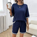 Women Clothing Spring Summer round Neck Casual Sweater Set-Navy Blue-Fancey Boutique