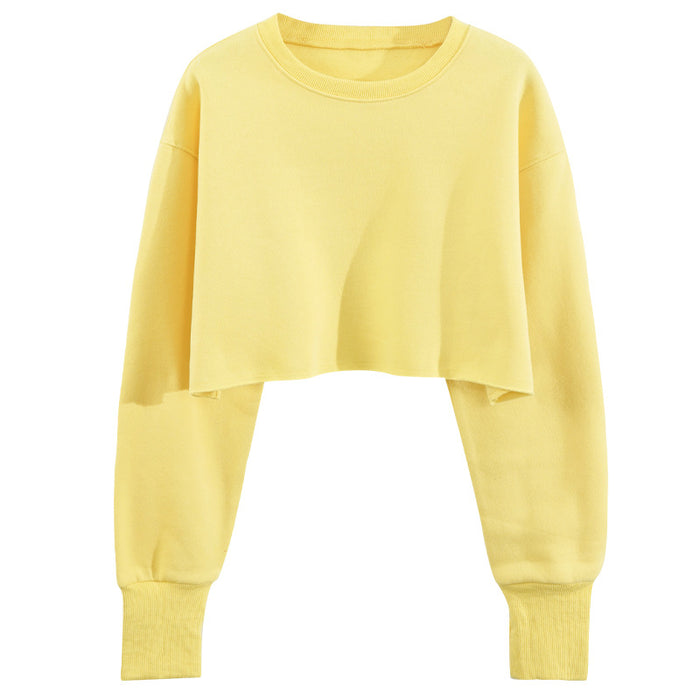 Color-Lemon Yellow-Cropped Cropped Hoodie Women Clothing Fleece Lined Pullover Long Sleeve Yoga Fitness Sports Coat-Fancey Boutique